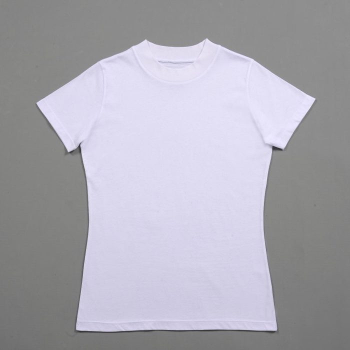 Kadin Dik Yaka Kisa Kol T Shirt Beyaz 3