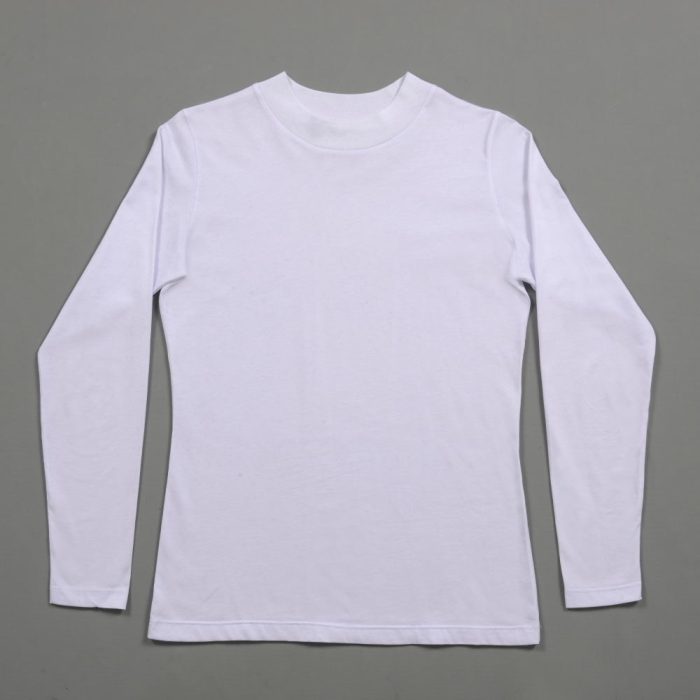 Kadin Dik Yaka Uzun Kol T Shirt Beyaz 4